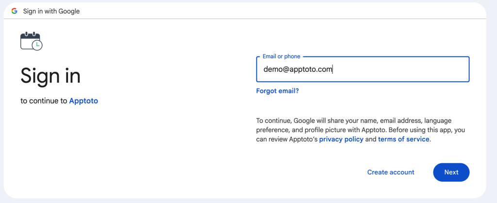 When logging in through Google, enter your email